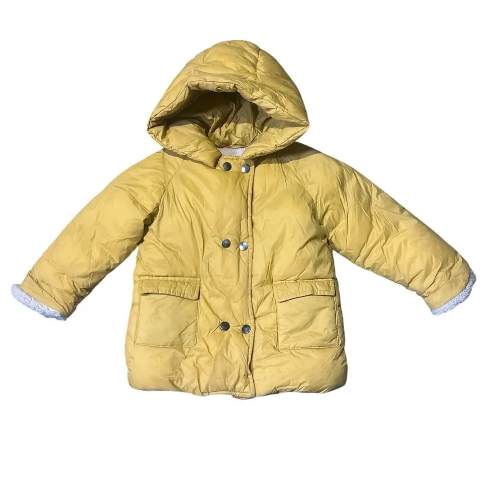 Zara kids Yellow Hooded Puffer Jacket unisex 2-3T